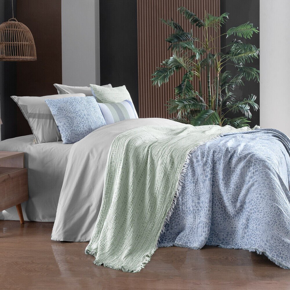 Sarev Turner Mavi Çift Kişilik %100 Pamuk Yatak Örtüsü Seti