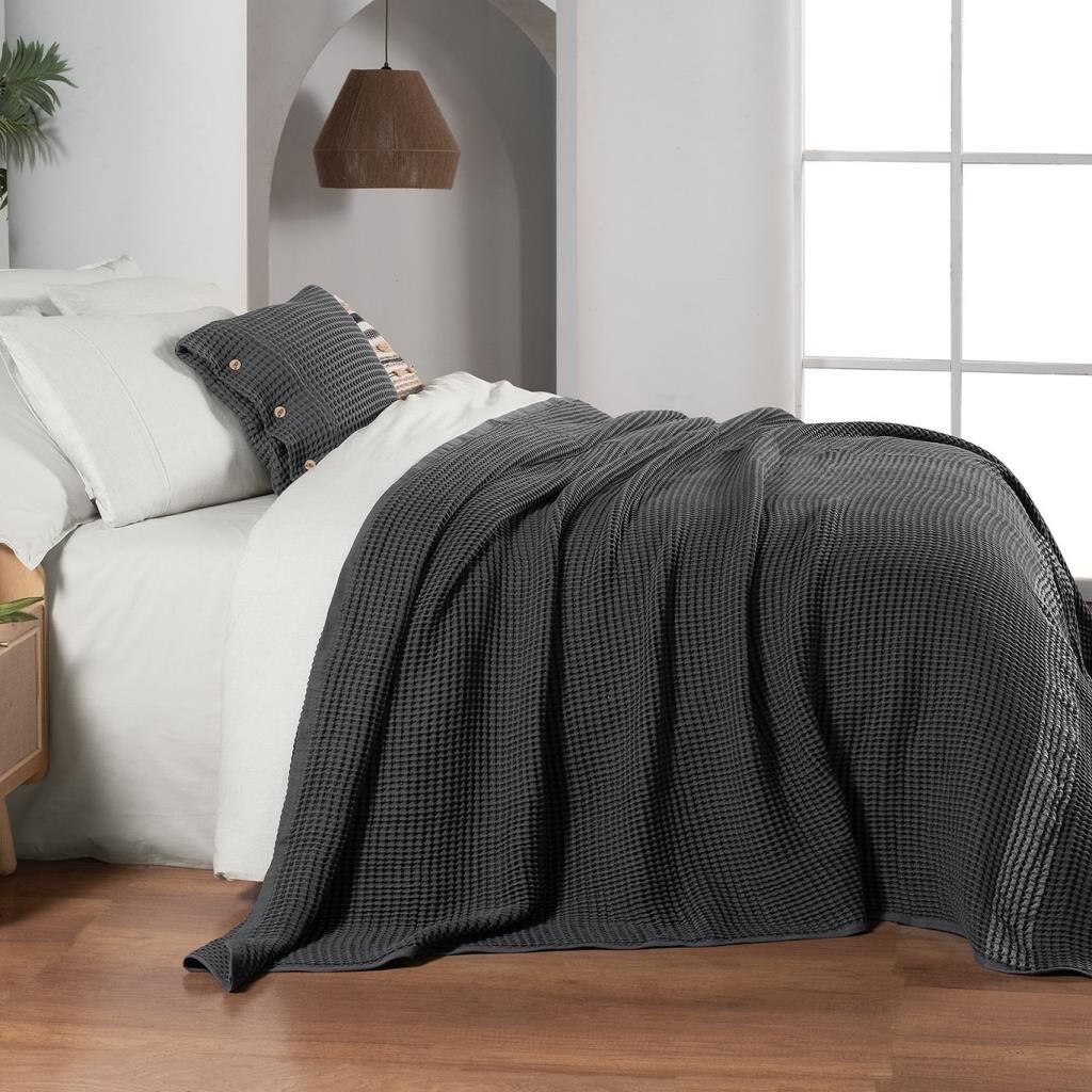 Sarev Polendia Gri Tek Kişilik %100 Pamuk Yatak Örtüsü