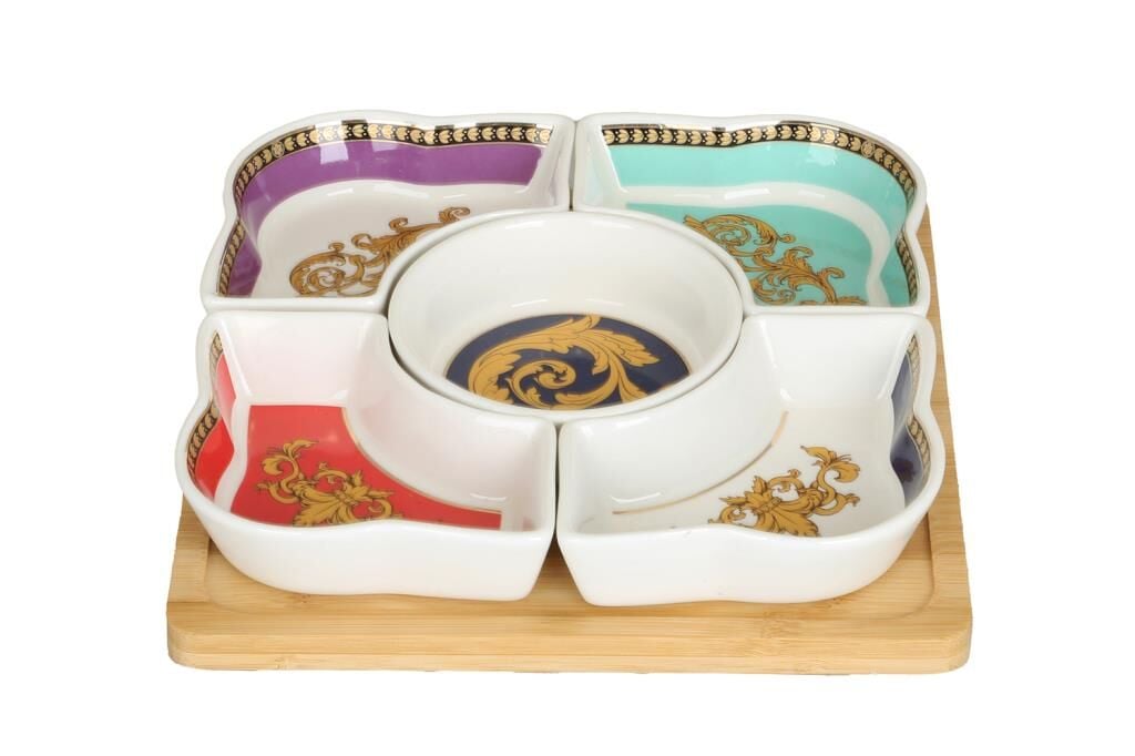 Lucky Art Valencıa Bone 5 Bölmeli Bambu Tepsılı Sunumluk Setı