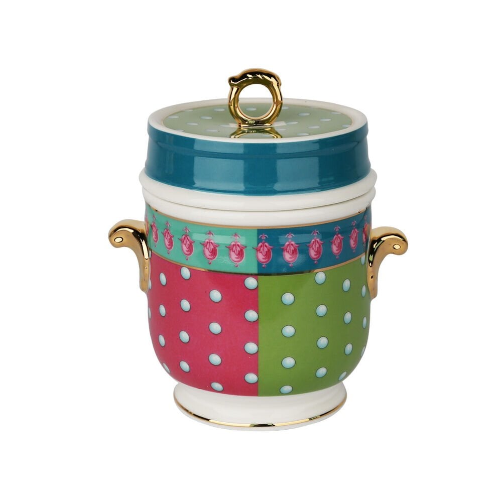 Lucky Art Estelle Bone China Porselen Karışık Desenli Kulplu Kavanoz 16 cm