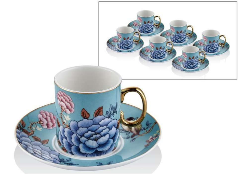 Joy Carmen Floral Blue 6'Lı Kahve Fincanı Seti
