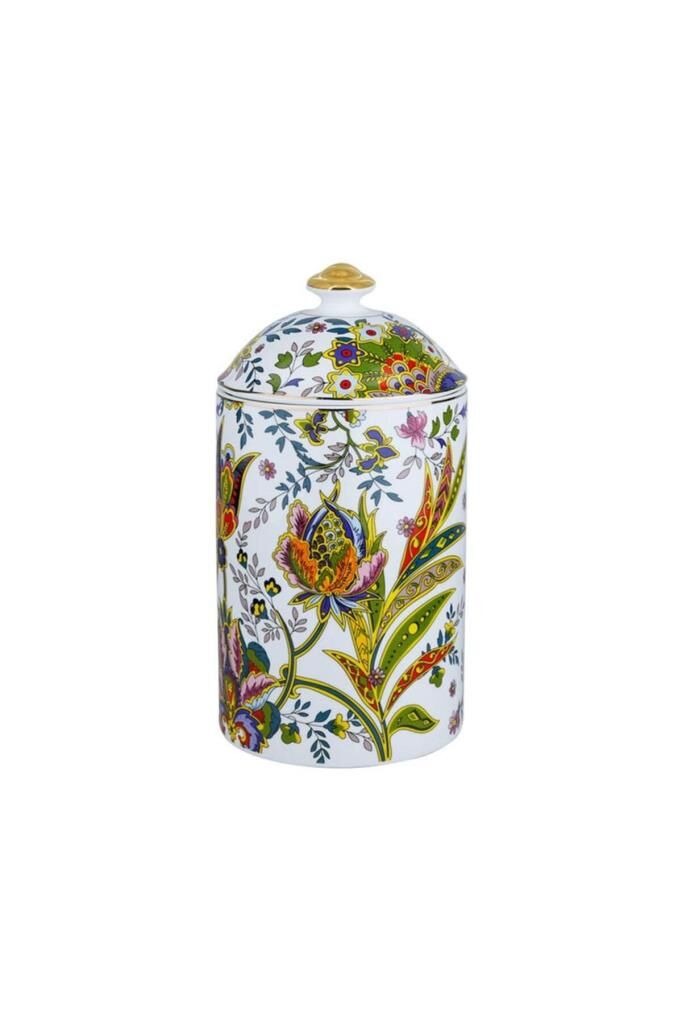 Lucky Art Yvette Beyaz Paisley Desen Porselen Kavanoz 18 cm