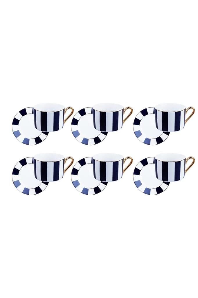 Lucky Art Odilia Çizgili 6'lı Porselen Çay Fincanı Takımı