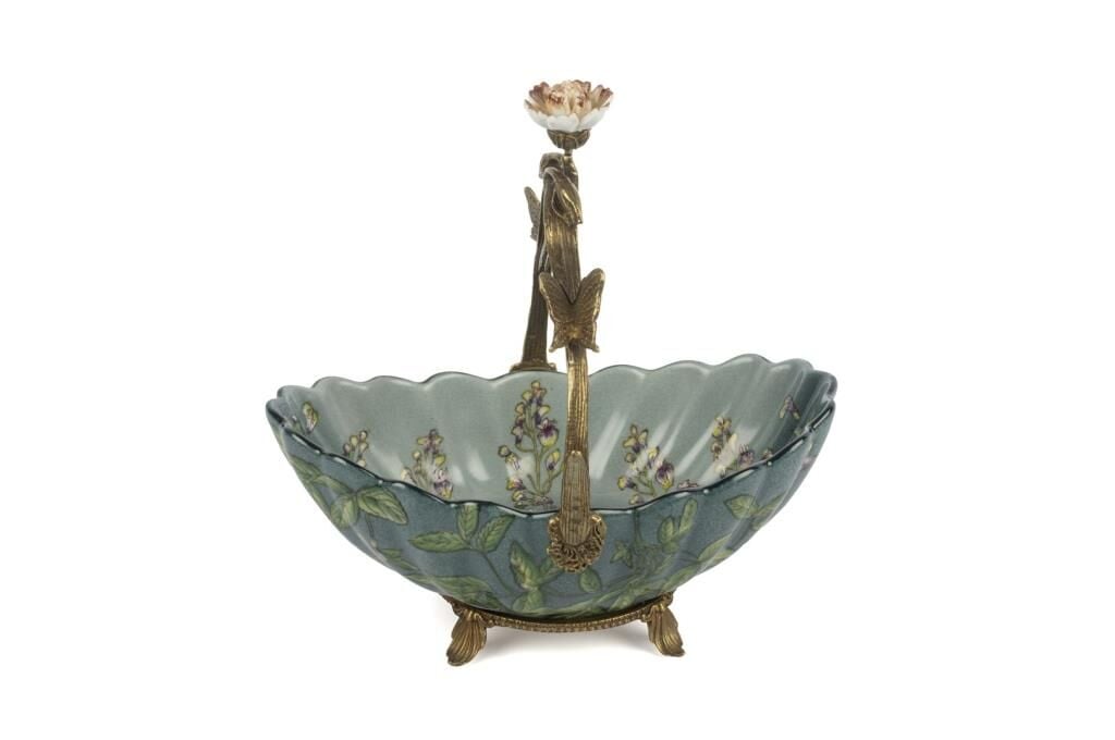 Mikasa Moor Turkuaz Yeşil Yapraklı Bronz İşlemeli Dek Tabak 24x15x24cm