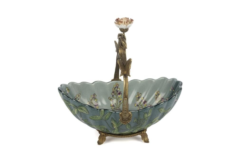Mikasa Moor Turkuaz Yeşil Yapraklı Bronz İşlemeli Dek Tabak 24x15x24cm