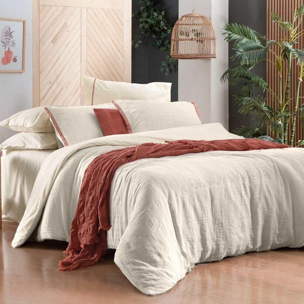 Sarev Palencıa Ekru Mood Comfort Çift Kişilik %100 Pamuk Çift Taraflı Yıkamalı Nevresim Takım