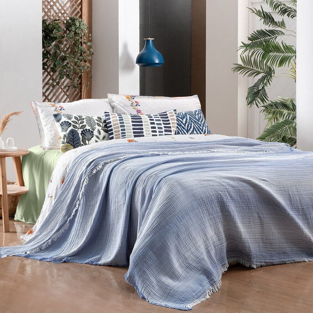 Sarev Nelson Mavi Tek Kişilik %100 Pamuk Yatak Örtüsü Seti