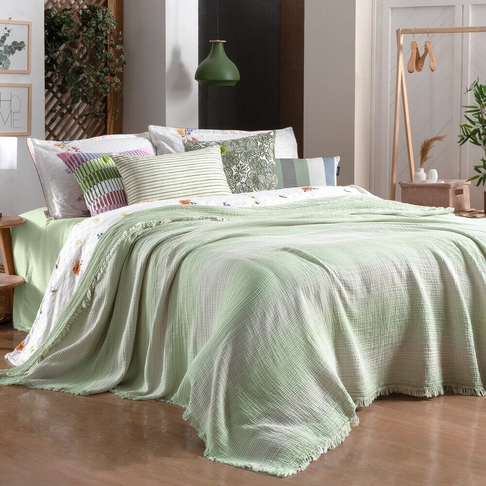 Sarev Nelson Yeşil Çift Kişilik %100 Pamuk Yatak Örtüsü Seti