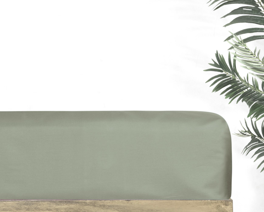 Sarev Monochrome Çift Kişilik %100 Pamuk Saten Fitted Çarşaf -Smoke Green