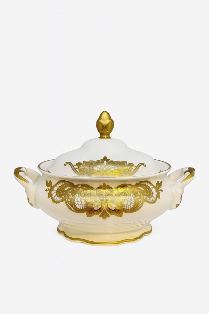 Jeremy Gold Flowers Porselen Çorba Tenceresi 32cm