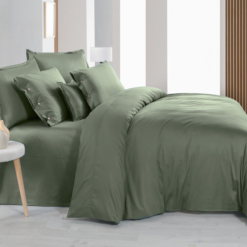 Sarev Monochrome Saten Tek Kişilik Yeşil Nevresim Takımı