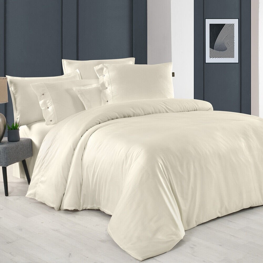 Sarev Monochrome Saten Çift Kişilik Cream Nevresim Takımı-Cream