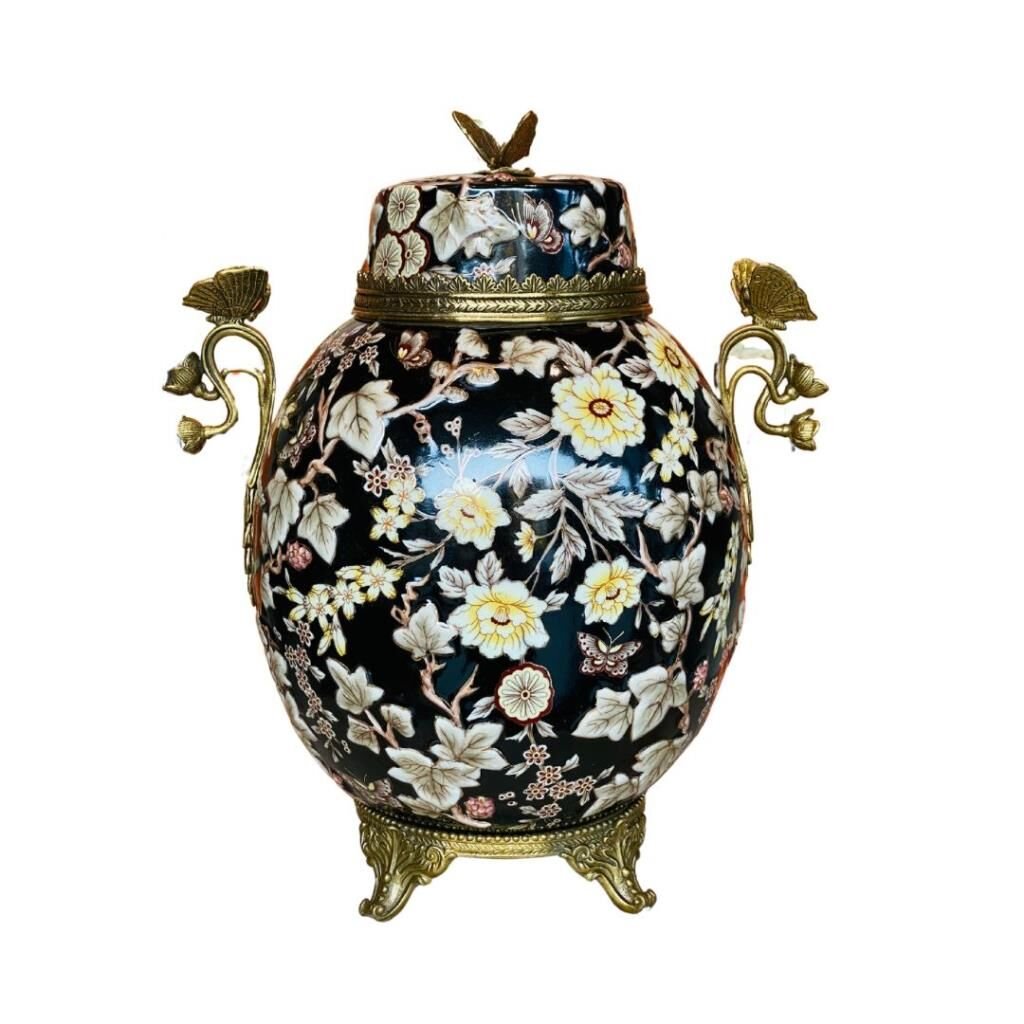 Lukcy Art Siyah Çiçekli Porselen Küp 36cm