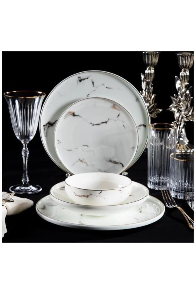 Massimo Marble Gold 6 Kişilik 24 Parça Yemek Takımı