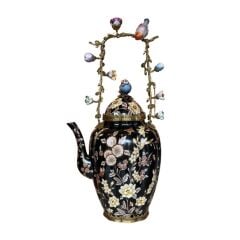 Lucky Art Siyah Çiçeki Porselen Çaydanlık 45cm