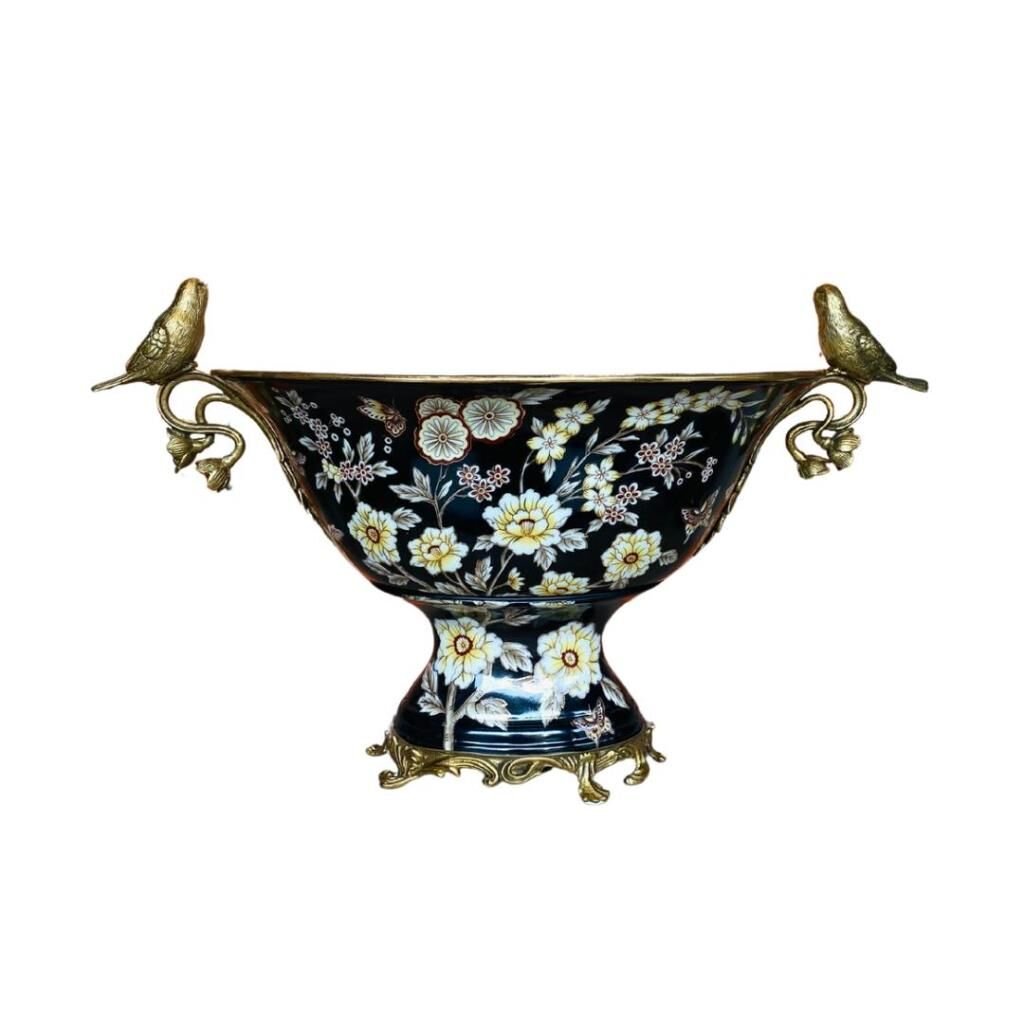 Lucky Art Siyah Çiçekli Porselen Ayaklı Gondol 40cm