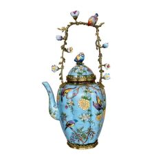 Lucky Art Renkli Kuşlu Porselen Çaydanlık 44cm