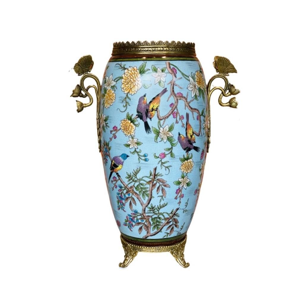 Lucky Art Renkli Kuşlu Porselen Vazo 35cm