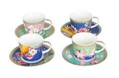 Lucky Art Camellia New Bone China Porselen 4 lü Kahve Fincanı Seti 100 ml