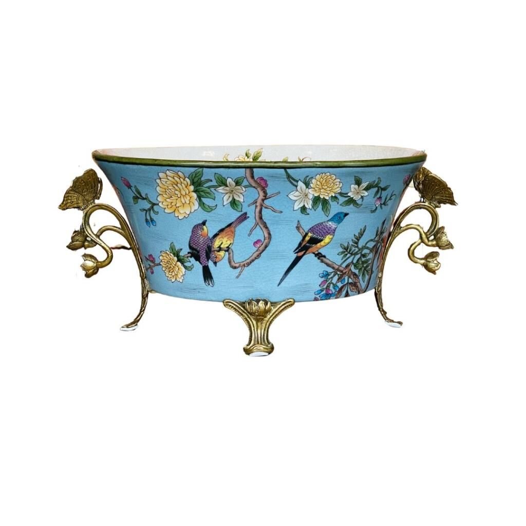 Lucky Art Renkli Kuşlu Porselen Meyvelik 35cm