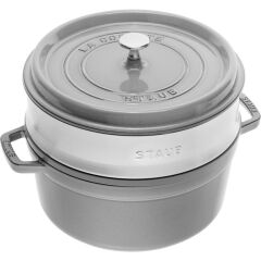 Staub La Cocotte Döküm Tencere Buharlı Pişirici İle | Grafit Gri | 26 Cm | 5,25 L | Yuvarlak