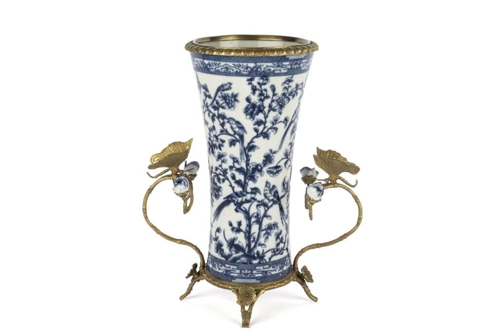 Mikasa Moor Mavi Bronz Kelebek Çiçek Vazo 30x17x36cm