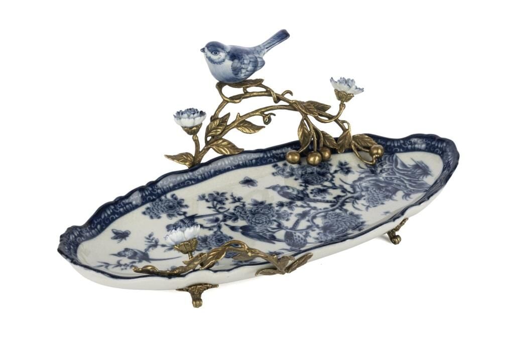 Mikasa Moor Mavi Bronz Kuşlu Dek Tabak 41x20x16cm