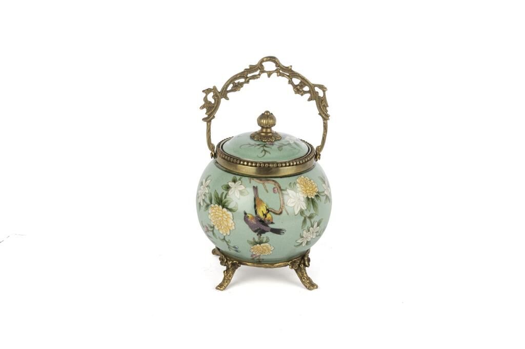 Mikasa Moor Yeşil Bronz Çiçek Kuş Desenli Kapaklı Kutu 17x18cm