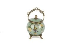 Mikasa Moor Yeşil Bronz Çiçek Kuş Desenli Kapaklı Kutu 17x18cm