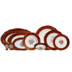 S.Clairy Burgundy Edge Red Flowers 74 Parça 12 Kişilik Yemek Takımı