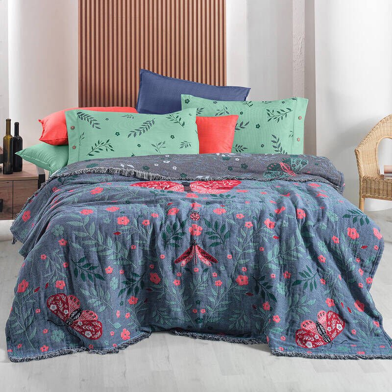 Sarev Abrial Yeşil Çift Kişilik %100 Pamuk İpliği Boyalı Pike Takımı