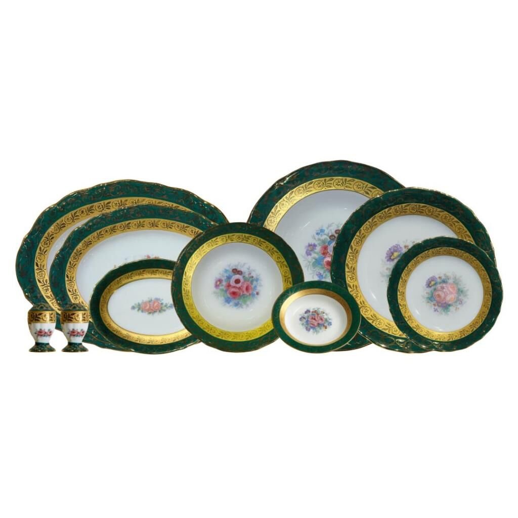 S.Clairy Dark Green Flowers 74 Parça 12 Kişilik Yemek Takımı