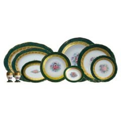S.Clairy Dark Green Flowers 74 Parça 12 Kişilik Yemek Takımı