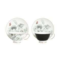 Lucky Art Harmonia New Bone China Naturel Desenli 2li Çay Fincanı Seti