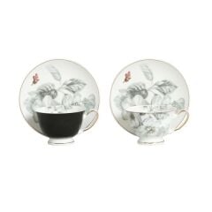 Lucky Art Harmonia New Bone China Naturel Desenli 2li Kahve Fincanı Seti
