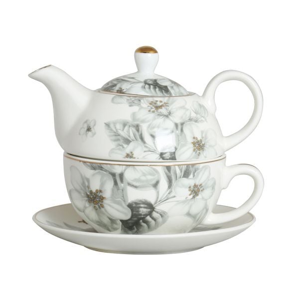 Lucky Art Harmonia New Bone China Naturel Desenli Tek Kişilik Demlik & Fincan seti