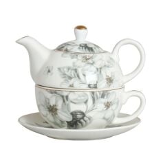 Lucky Art Harmonia New Bone China Naturel Desenli Tek Kişilik Demlik & Fincan seti