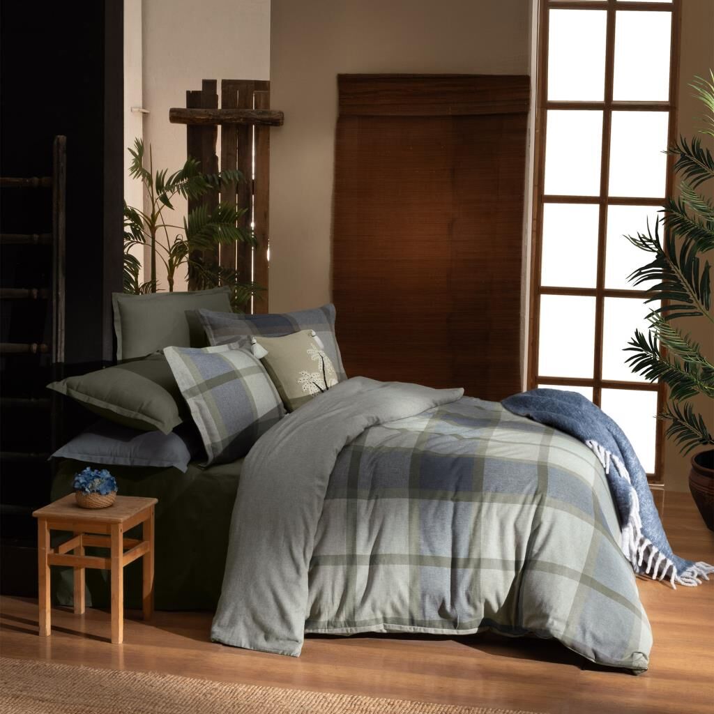 Sarev Gretna Flanel Prıme Nevresim Takımı Çift Kişilik 2Y D K, .Haki