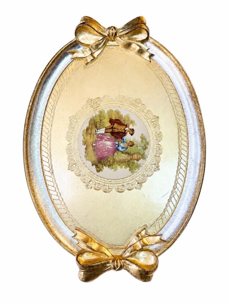 L&M 130/Gjr-4 Gül Ağacı Gold/Sılver Tepsi 52X36 Cm