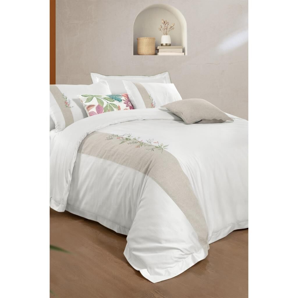 Sarev Dorena Beyaz Çift Kişilik %100 Pamuk Saten ''300 Tc'' Nevresim Takımı