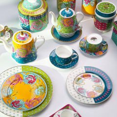 Lucky Art Estelle Bone China Porselen Karışık Desenli 4 lü Tabak Seti 20 cm