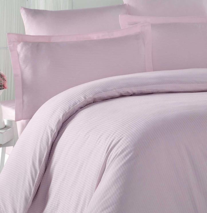 Maxstyle Saten Çizgili Pudra Çift Kişilik Nevresim Takımı