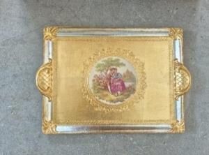 L&M 241/Gjr-3 Gül Ağacı Gold/Silver Tepsi 40X26 Cm