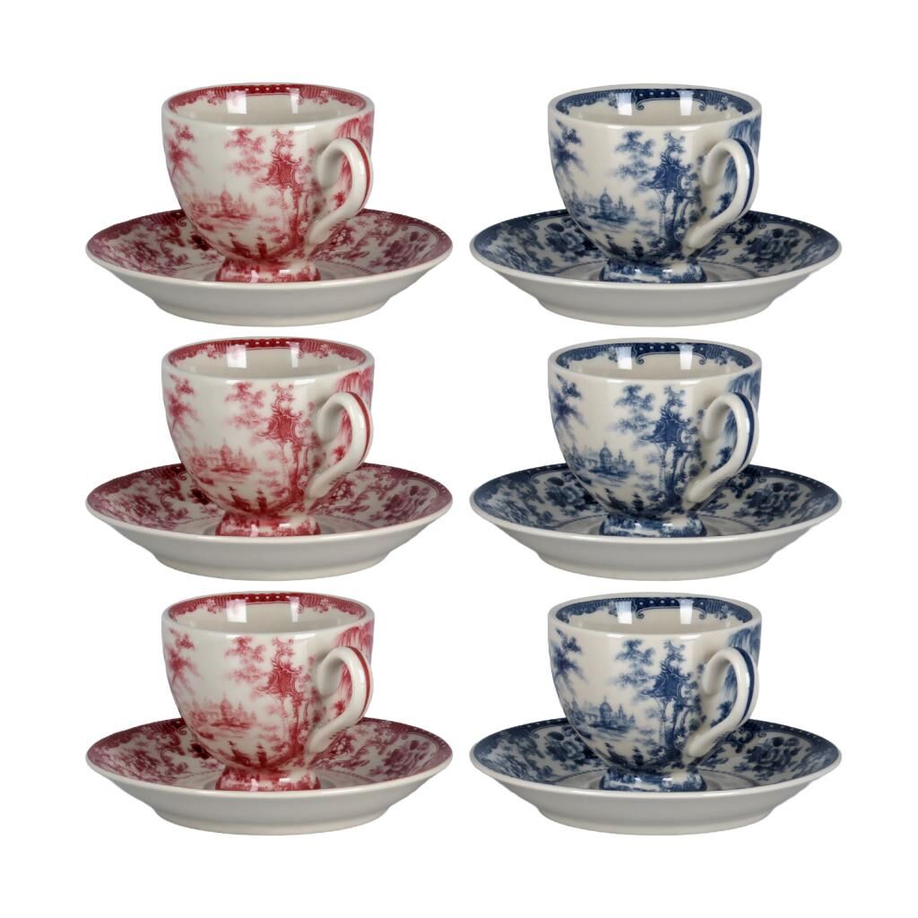 Lucky Art Florantine 6Li Ayakli Kahve Fincani Seti Kirmizi-Mavi 100 cc