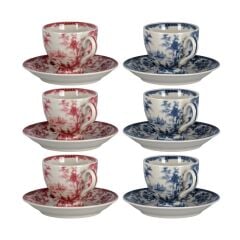 Lucky Art Florantine 6Li Ayakli Kahve Fincani Seti Kirmizi-Mavi 100 cc