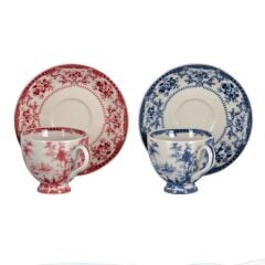 Lucky Art Florantine 6Li Ayakli Kahve Fincani Seti Kirmizi-Mavi 100 cc