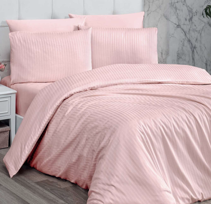 Maxstyle Saten Çizgili Orange Çift Kişilik Nevresim Takımı