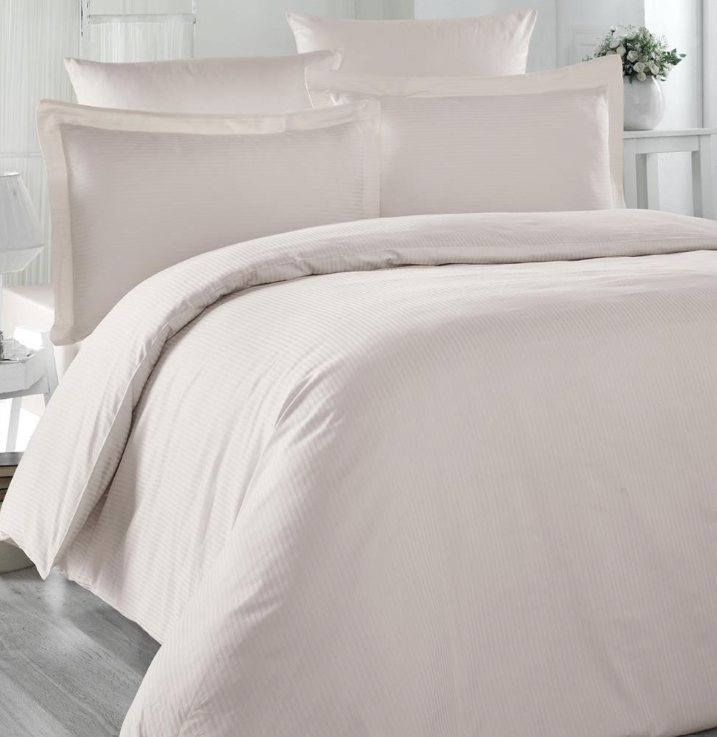 Maxstyle Saten Çizgili Bej Çift Kişilik Nevresim Takımı