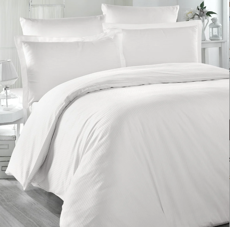 Maxstyle Saten Çizgili Krem Çift Kişilik Nevresim Takımı