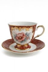 S.Clairy Burgundy Edge Red Flowers 6lı Kahve Fincan Seti 150ml